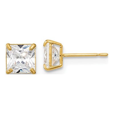 14K Yellow Gold 5mm CZ Square Stud Earrings