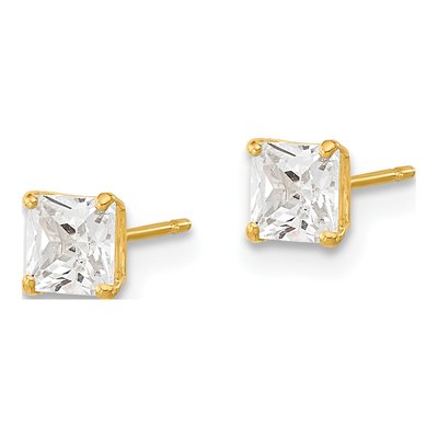14K Yellow Gold 4mm CZ Square Stud Earrings – view 3