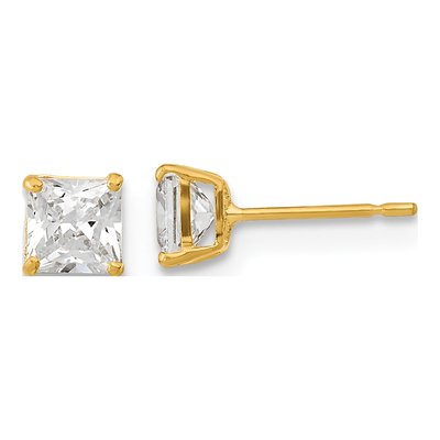 14K Yellow Gold 4mm CZ Square Stud Earrings