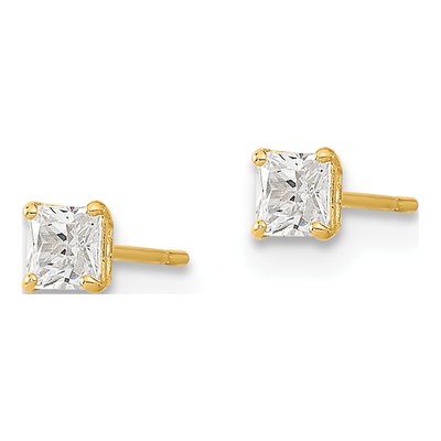 14K Yellow Gold 3mm CZ Square Stud Earrings – view 2