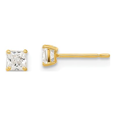14K Yellow Gold 3mm CZ Square Stud Earrings