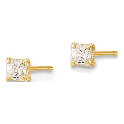 14K Yellow Gold 2.5mm CZ Square Stud Earrings – view 3