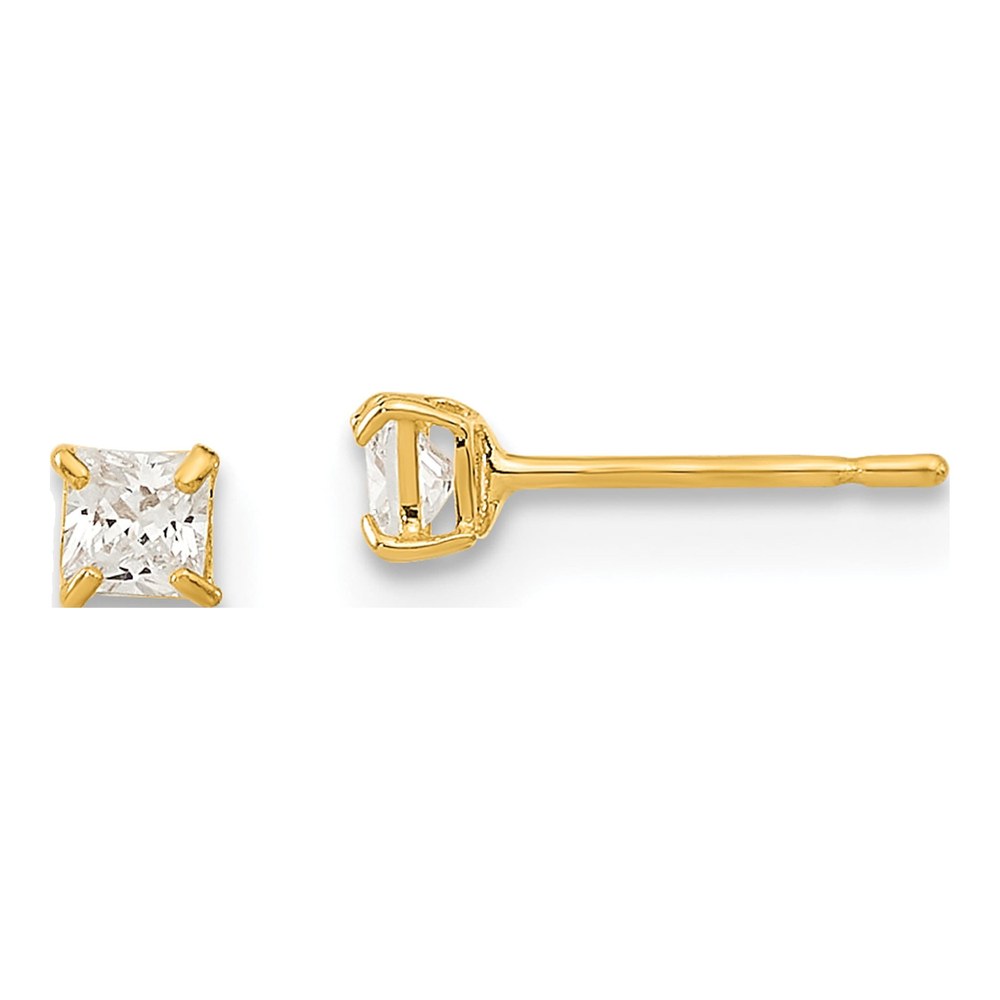 14K Yellow Gold 2.5mm CZ Square Stud Earrings