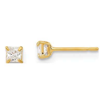 14K Yellow Gold 2.5mm CZ Square Stud Earrings