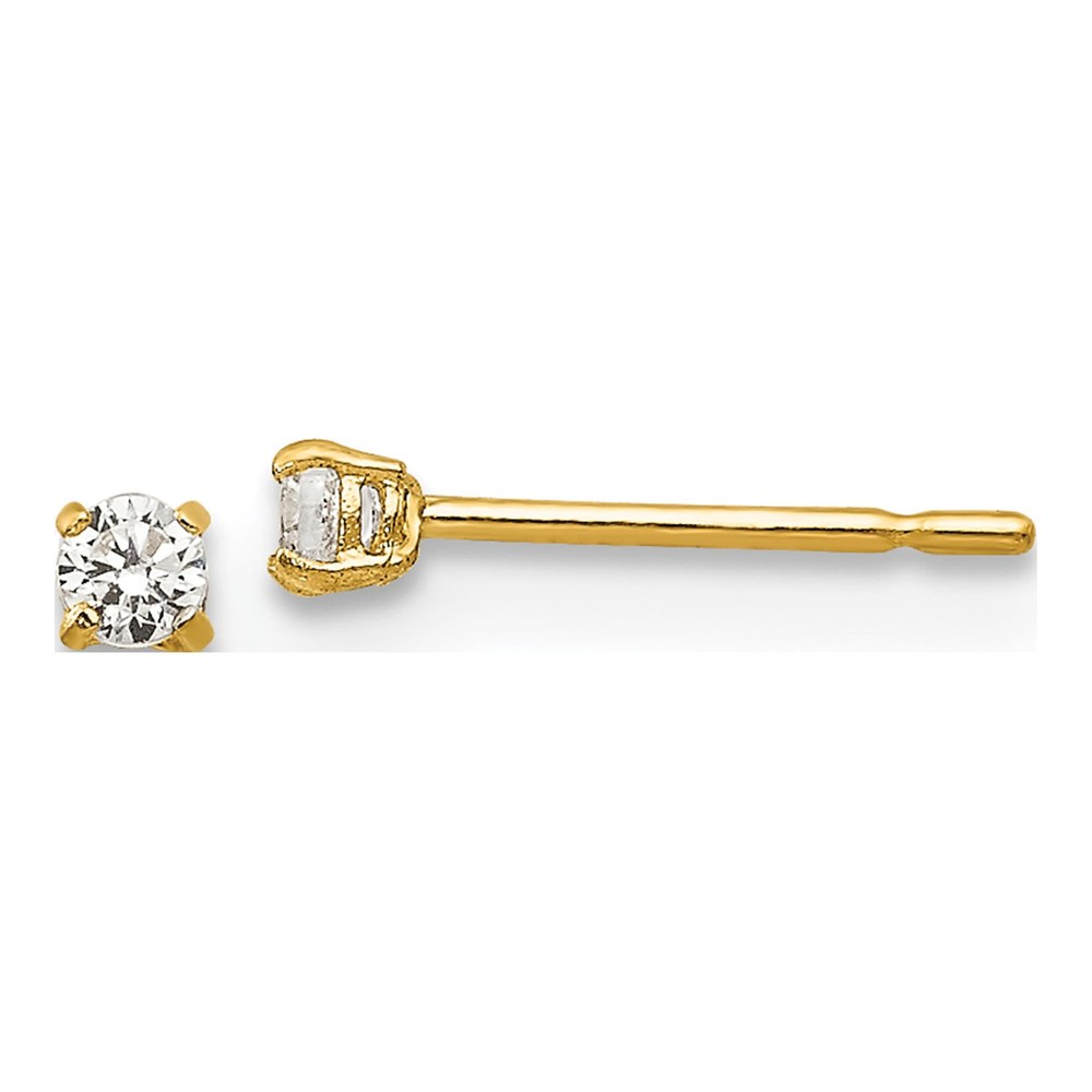14K Yellow Gold 2mm Round CZ Basket Stud Earrings