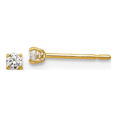14K Yellow Gold 2mm Round CZ Basket Stud Earrings