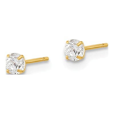 14K Yellow Gold 3mm Round CZ Girls' Stud Earrings – view 3