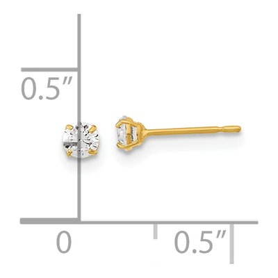 14K Yellow Gold 3mm Round CZ Girls' Stud Earrings – view 4