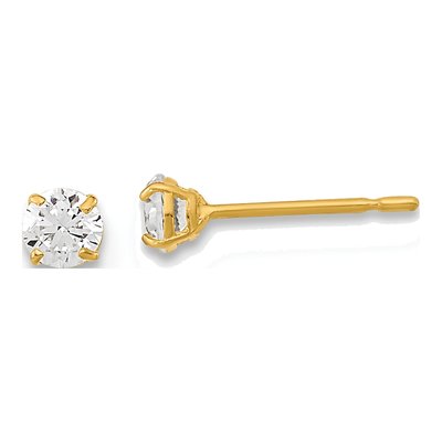 14K Yellow Gold 3mm Round CZ Girls' Stud Earrings