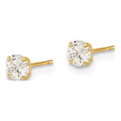 14K Yellow Gold 4mm Round CZ for Girls Stud Earrings – view 3