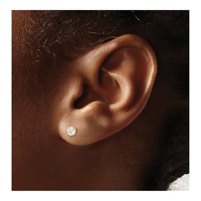 14K Yellow Gold 4mm Round CZ for Girls Stud Earrings – view 4