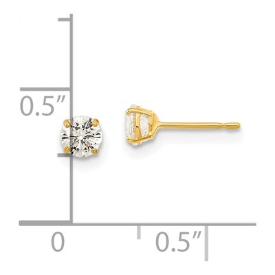 14K Yellow Gold 4mm Round CZ for Girls Stud Earrings – view 5