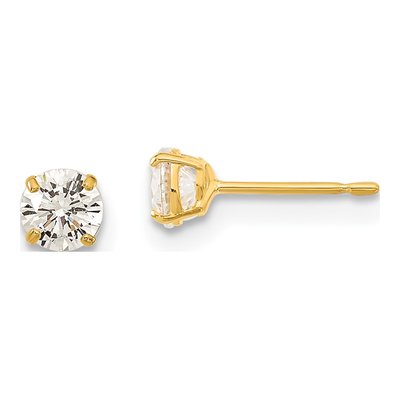 14K Yellow Gold 4mm Round CZ for Girls Stud Earrings