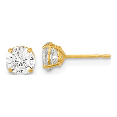 14K Yellow Gold 5mm Round CZ for Girls Stud Earrings