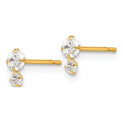 14K Yellow Gold Round CZ for Girls Stud Earrings – view 3