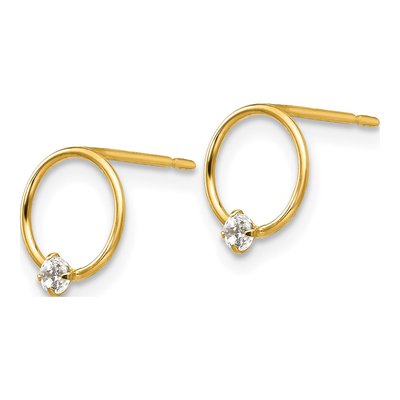 14K Yellow Gold CZ Circle for Girls Stud Earrings – view 3
