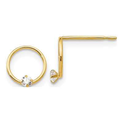 14K Yellow Gold CZ Circle for Girls Stud Earrings