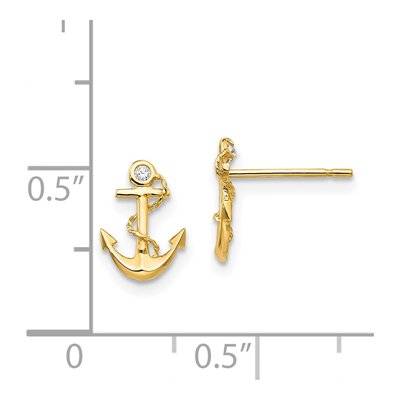 14K Yellow Gold CZ Girls' Anchor Stud Earrings – view 5