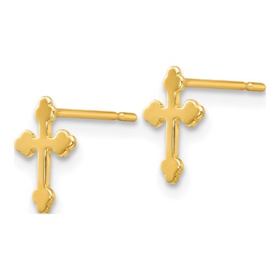 14K Yellow Gold Girls' Cross Stud Earrings – view 3