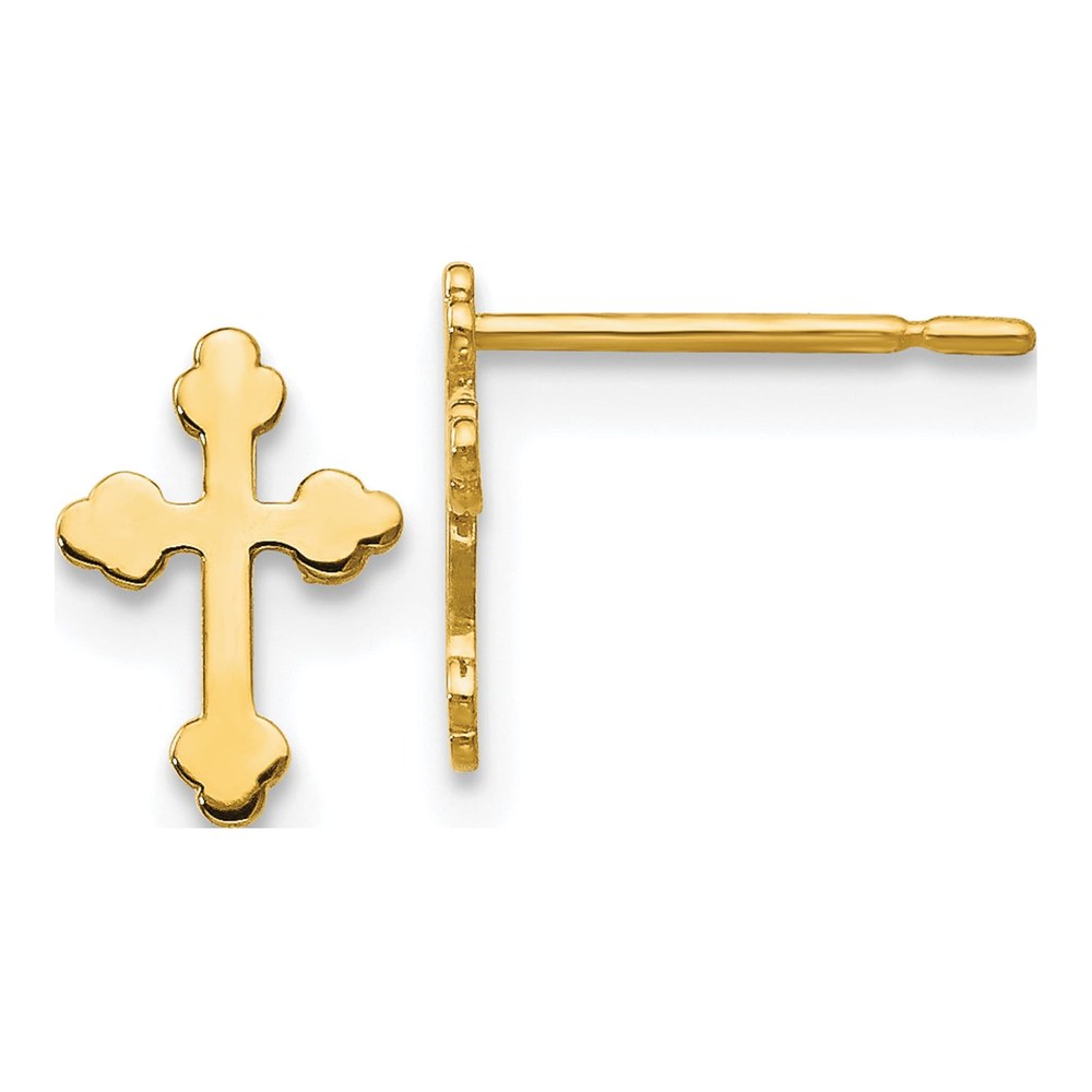 14K Yellow Gold Girls' Cross Stud Earrings