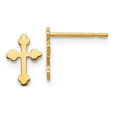 14K Yellow Gold Girls' Cross Stud Earrings