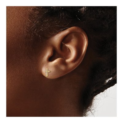 14K Yellow Gold CZ Girls' Cross Stud Earrings – view 4