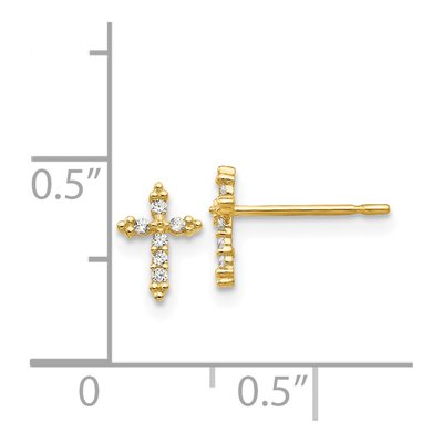 14K Yellow Gold CZ Girls' Cross Stud Earrings – view 5