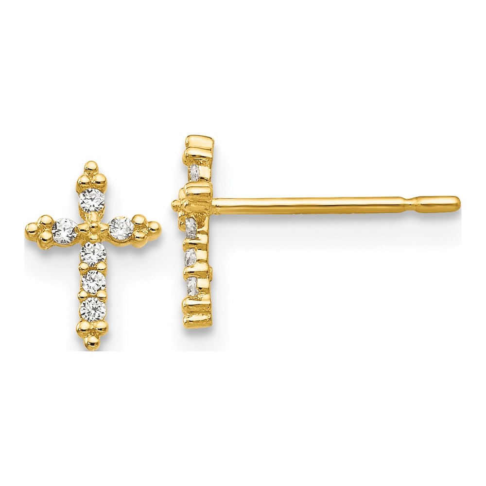 14K Yellow Gold CZ Girls' Cross Stud Earrings