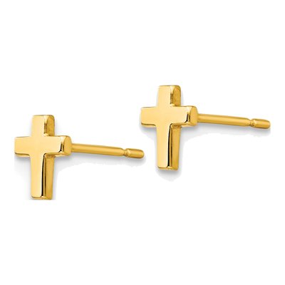 14K Yellow Gold Tiny Cross for Girls Stud Earrings – view 3