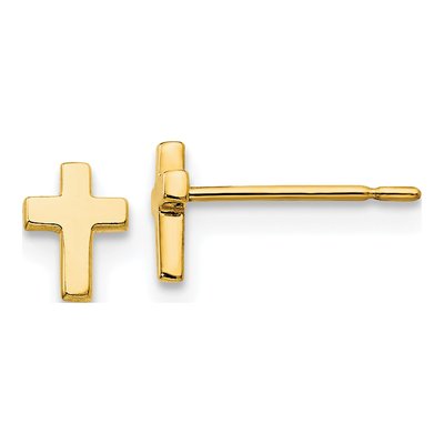 14K Yellow Gold Tiny Cross for Girls Stud Earrings
