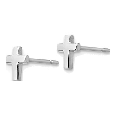 14K White Gold Tiny Cross Stud Earrings – view 2