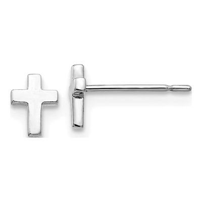 14K White Gold Tiny Cross Stud Earrings