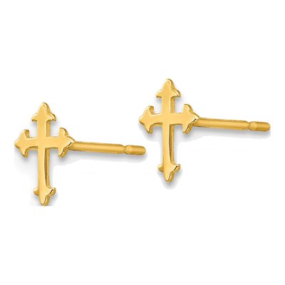 14K Yellow Gold Cross for Girls Stud Earrings – view 3