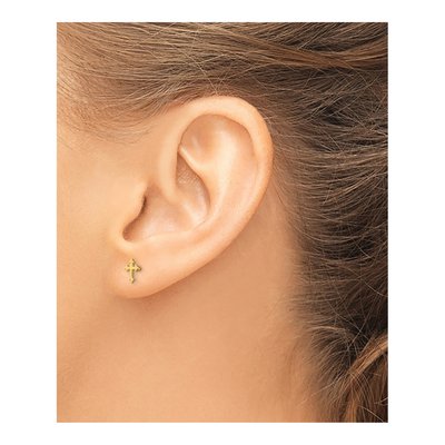 14K Yellow Gold Cross for Girls Stud Earrings – view 4