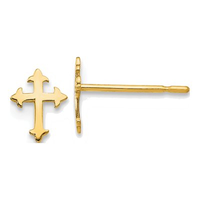 14K Yellow Gold Cross for Girls Stud Earrings