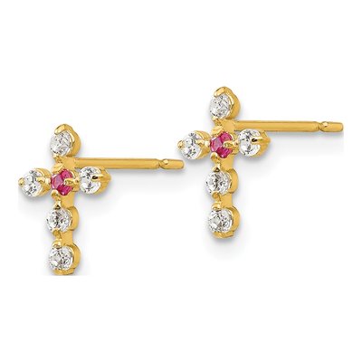14K Yellow Gold CZ Cross for Girls Stud Earrings – view 3