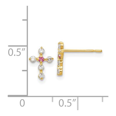14K Yellow Gold CZ Cross for Girls Stud Earrings – view 5