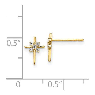 14K Yellow Gold CZ Cross for Girls Stud Earrings – view 5