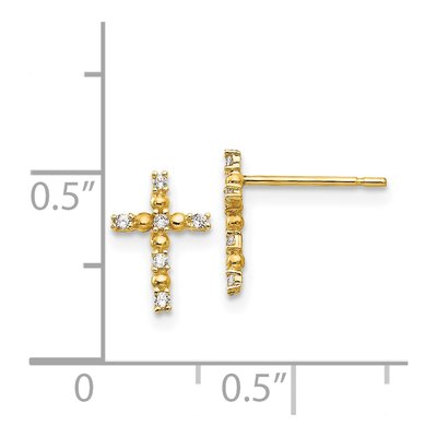 14K Yellow Gold CZ Girls' Cross Stud Earrings – view 5