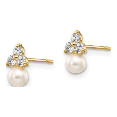 14K Yellow Gold Freshwater Cultured Pearl & CZ Girls' Button Stud Earrings – view 2