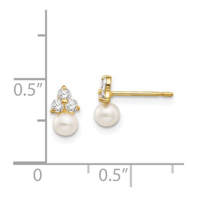 14K Yellow Gold Freshwater Cultured Pearl & CZ Girls' Button Stud Earrings – view 4