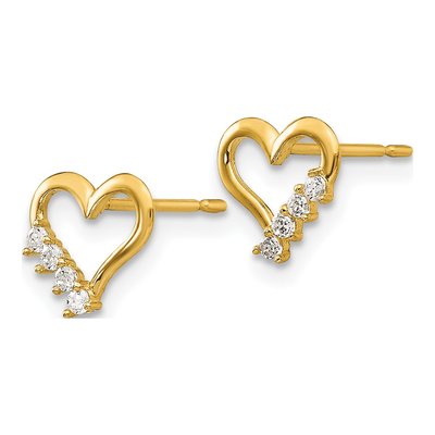 14K Yellow Gold CZ Heart for Girls Stud Earrings – view 3