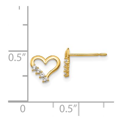 14K Yellow Gold CZ Heart for Girls Stud Earrings – view 5