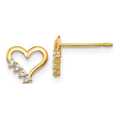 14K Yellow Gold CZ Heart for Girls Stud Earrings