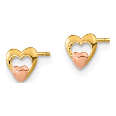 14K Two-Tone Gold Heart for Girls Stud Earrings – view 3