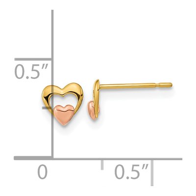14K Two-Tone Gold Heart for Girls Stud Earrings – view 4