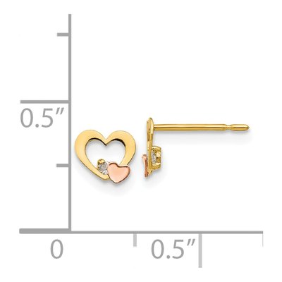 14K Two-Tone Gold CZ Girls' Heart Stud Earrings – view 5