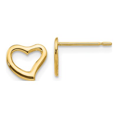 14K Yellow Gold Heart Stud Earrings