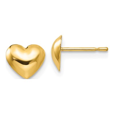 14K Yellow Gold Heart for Girls Stud Earrings