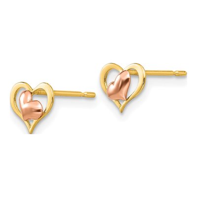 14K Two-Tone Gold Girls' Heart Stud Earrings – view 3